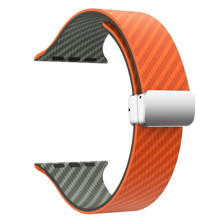 Rynx | For Apple Watch Series 5 44mm Carbon Fiber Magnetic Silver Buckle Watch Band (Orange Grass)