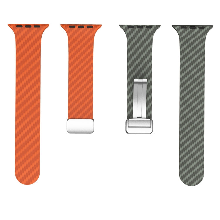 Rynx | For Apple Watch Series 5 44mm Carbon Fiber Magnetic Silver Buckle Watch Band (Orange Grass)