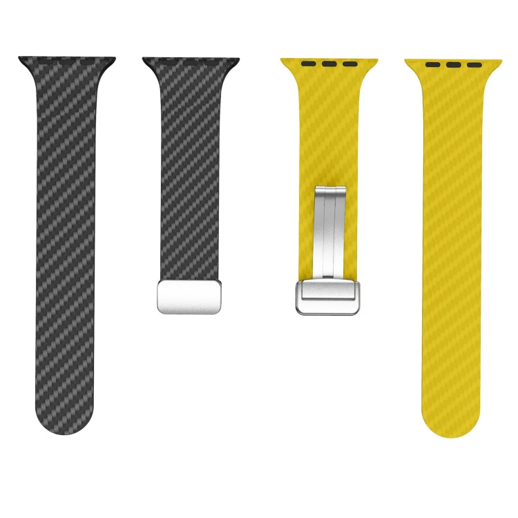 Rynx | For Apple Watch Series 3 42mm Carbon Fiber Magnetic Silver Buckle Watch Band (Black Yellow)