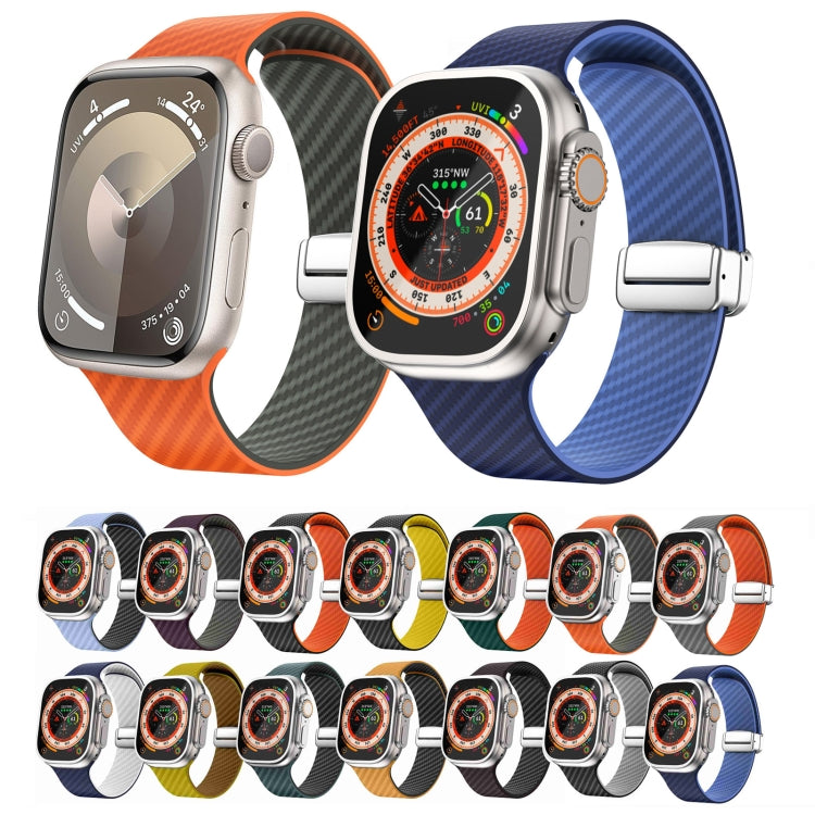 Rynx | For Apple Watch Series 9 45mm Carbon Fiber Magnetic Silver Buckle Band (Black Gray)
