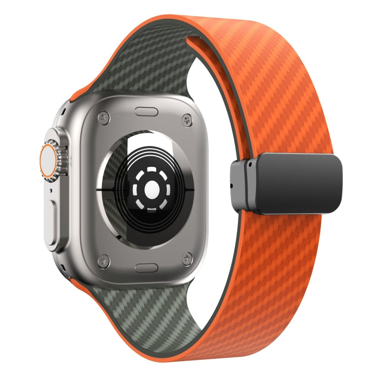 Rynx | For Apple Watch Series 9 45mm Carbon Fiber Magnet Black Buckle Watch Band (Orange Grass)