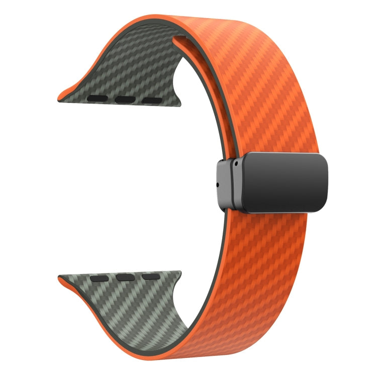 Rynx | For Apple Watch Series 9 45mm Carbon Fiber Magnet Black Buckle Watch Band (Orange Grass)
