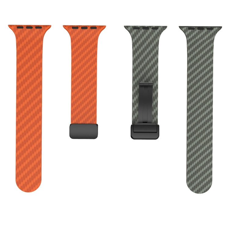 Rynx | For Apple Watch Series 9 45mm Carbon Fiber Magnet Black Buckle Watch Band (Orange Grass)