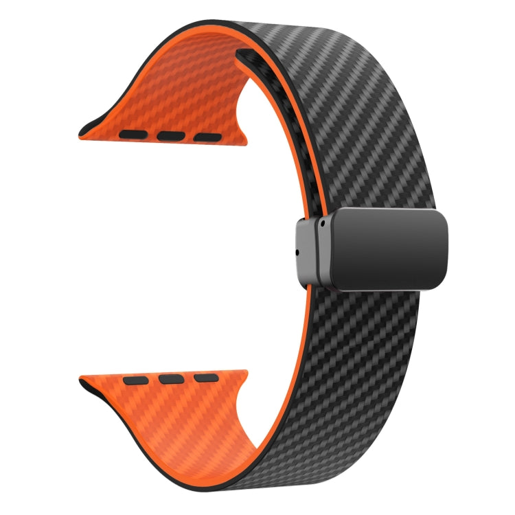 Rynx | For Apple Watch Series 9 45mm Carbon Fiber Magnetic Black Buckle Watch Band (Black Orange)