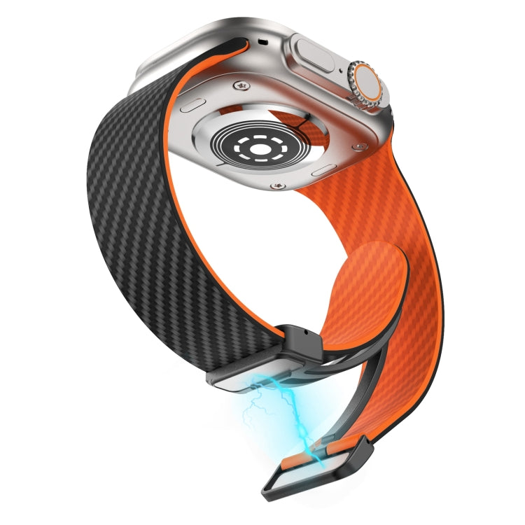 Rynx | For Apple Watch Series 9 45mm Carbon Fiber Magnetic Black Buckle Watch Band (Black Orange)