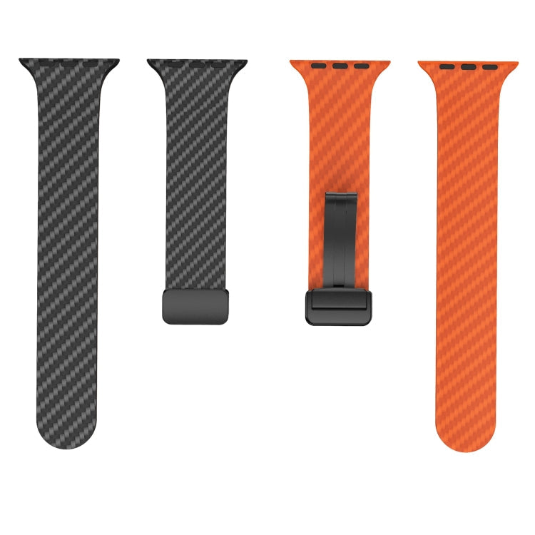 Rynx | For Apple Watch Series 9 45mm Carbon Fiber Magnetic Black Buckle Watch Band (Black Orange)
