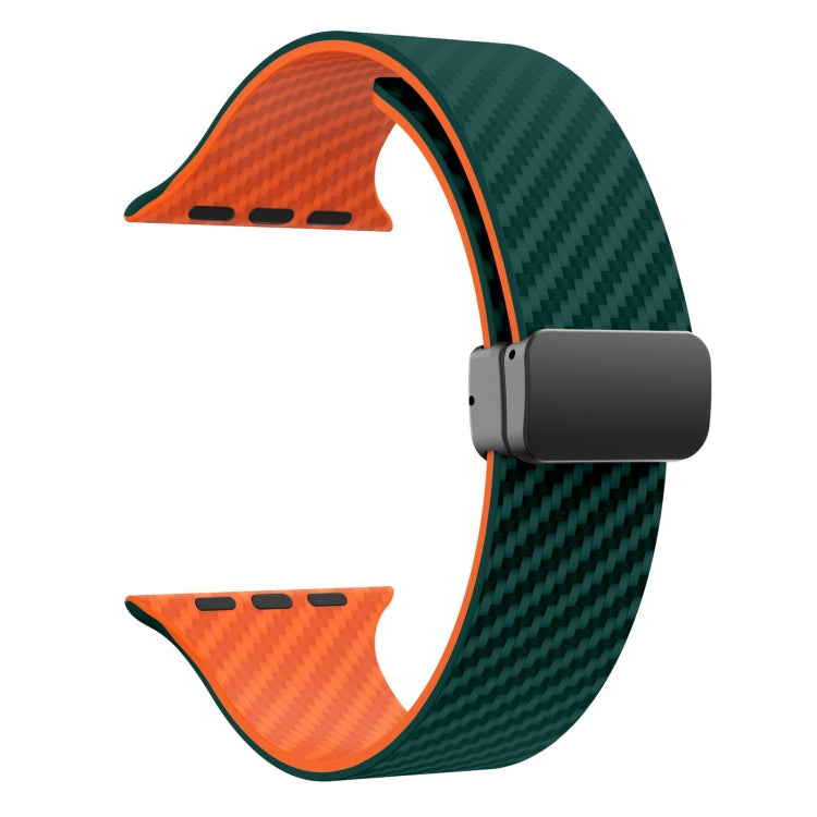 Rynx | For Apple Watch Series 9 45mm Carbon Fiber Magnetic Black Buckle Watch Strap (Dark Green Orange)