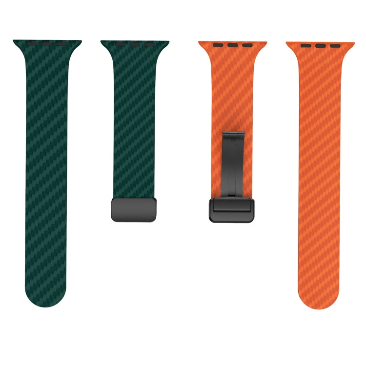 Rynx | For Apple Watch Series 9 45mm Carbon Fiber Magnetic Black Buckle Watch Strap (Dark Green Orange)