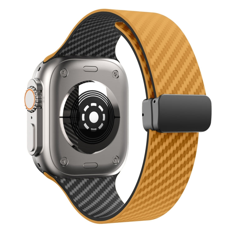 Rynx | For Apple Watch Series 9 45mm Carbon Fiber Magnetic Black Buckle Watch Band (Light Brown Black)