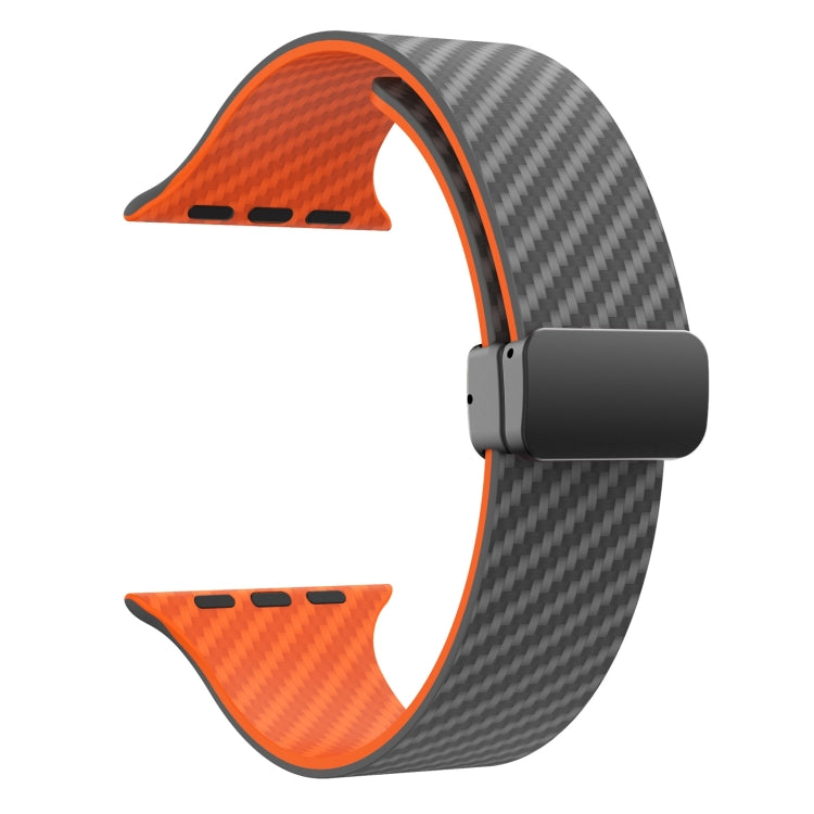Rynx | For Apple Watch Series 9 45mm Carbon Fiber Magnetic Black Buckle Watch Band (Spacy Gray Orange)