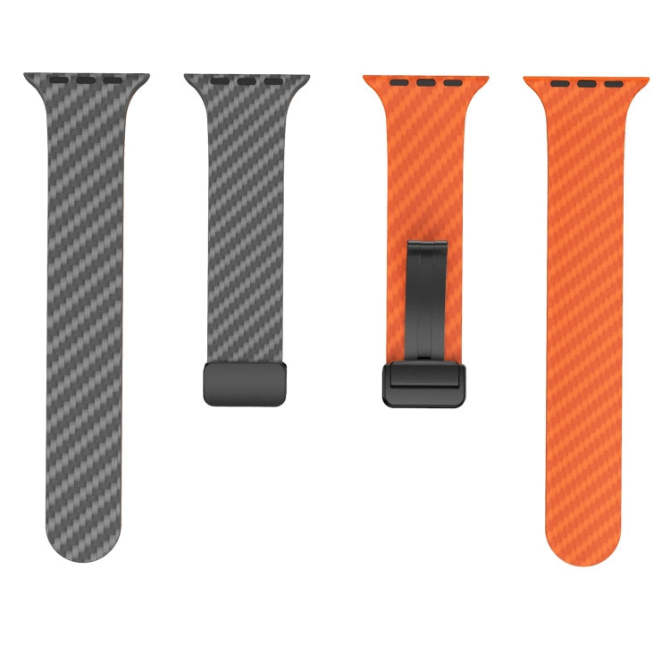 Rynx | For Apple Watch Series 9 45mm Carbon Fiber Magnetic Black Buckle Watch Band (Spacy Gray Orange)