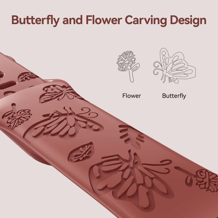 Rynx | For Apple Watch Series 9 45mm Butterfly Flower Embossed Silicone Watch Strap (Brick Red)