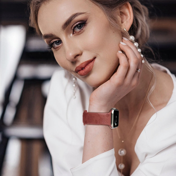 Rynx | For Apple Watch Series 9 45mm Butterfly Flower Embossed Silicone Watch Strap (Brick Red)