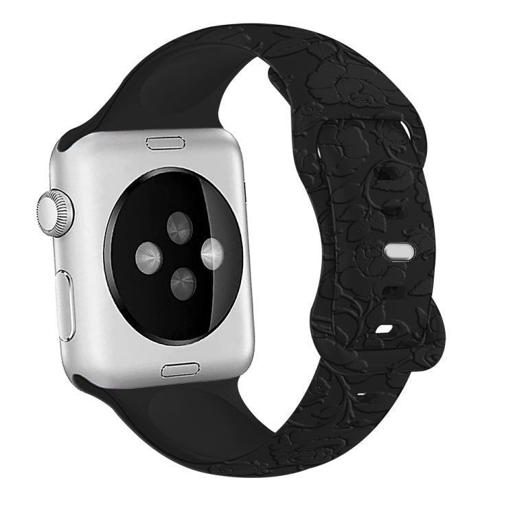 Rynx | For Apple Watch Series 9 45mm Rose embossed silicone strap (Black)