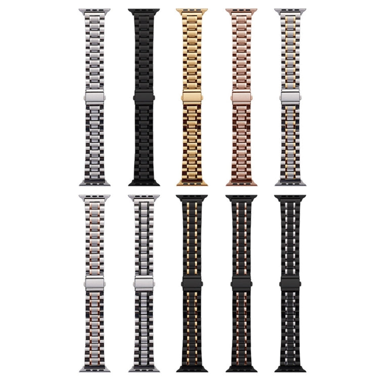 Rynx | For Apple Watch Series 9 45mm Five-Bead Stainless Steel Band (Black Silver)