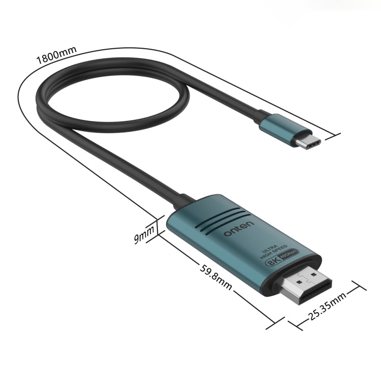 Rynx | Onten UC982 8K 60Hz USB-C / Type-C to HDMI Video HD Converter Cable (Pine Green)