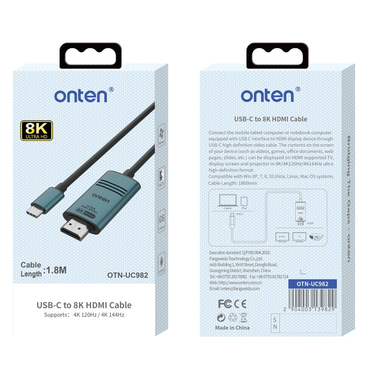 Rynx | Onten UC982 8K 60Hz USB-C / Type-C to HDMI Video HD Converter Cable (Pine Green)