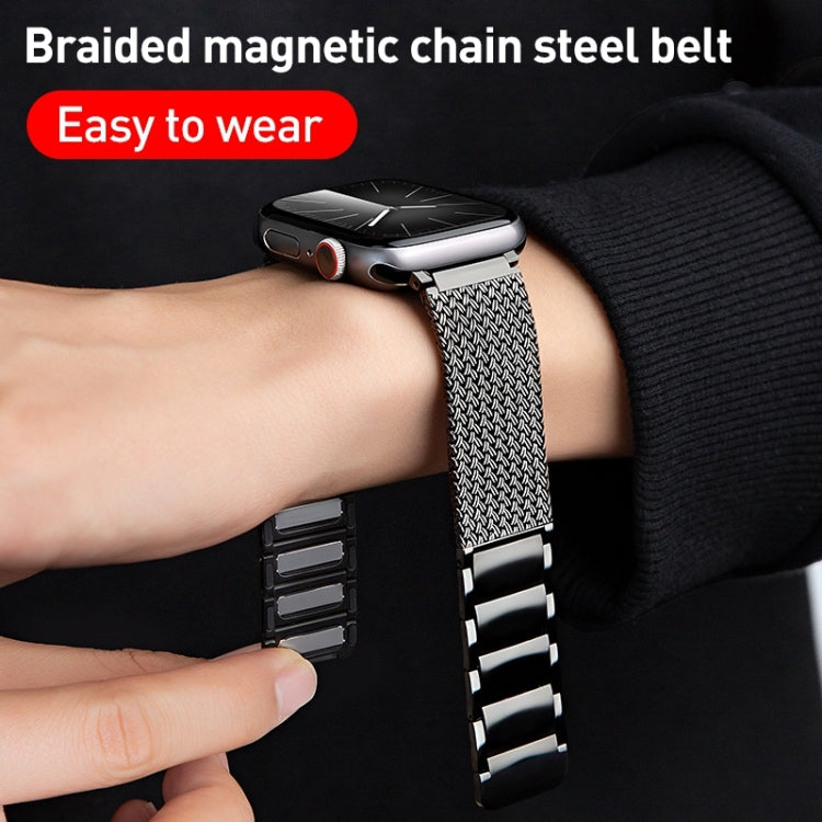 Rynx | For Apple Watch Series 9 45mm Magnetic Closure Braided Chain Stainless Steel Bracelet (Matte Gold)