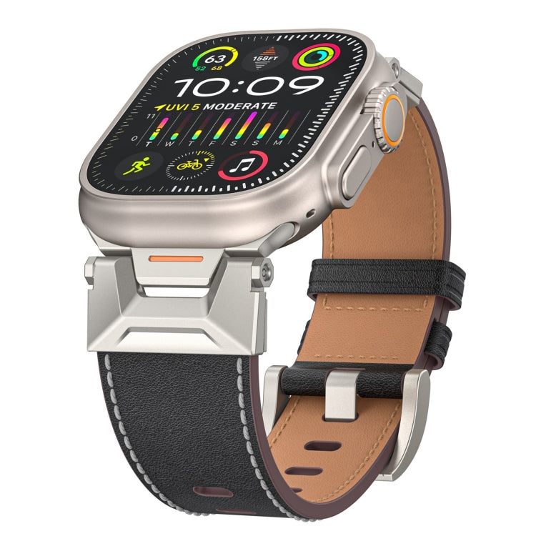 Rynx | For Apple Watch Series 9 45mm Mecha Style Leather Strap (Black Napa)
