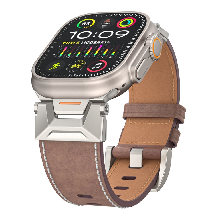 Rynx | For Apple Watch Series 9 45mm Mecha Style Leather Strap (Coffee Oil Wax)