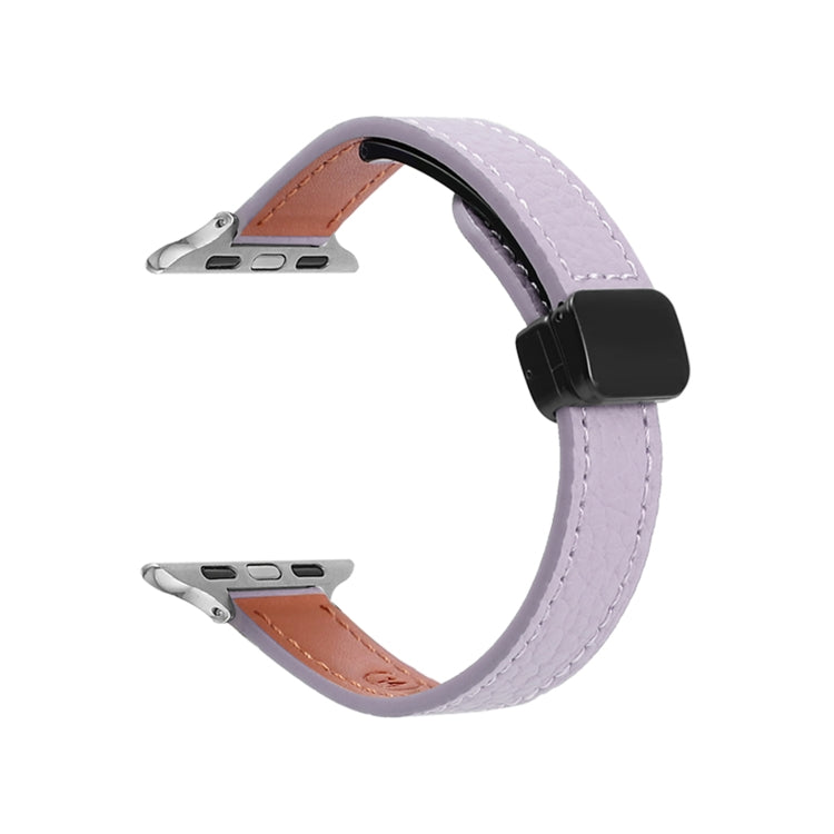 Rynx | For Apple Watch Series 9 41mm Slim Magnetic Buckle Genuine Leather Watch Band (Litchi Lavender)