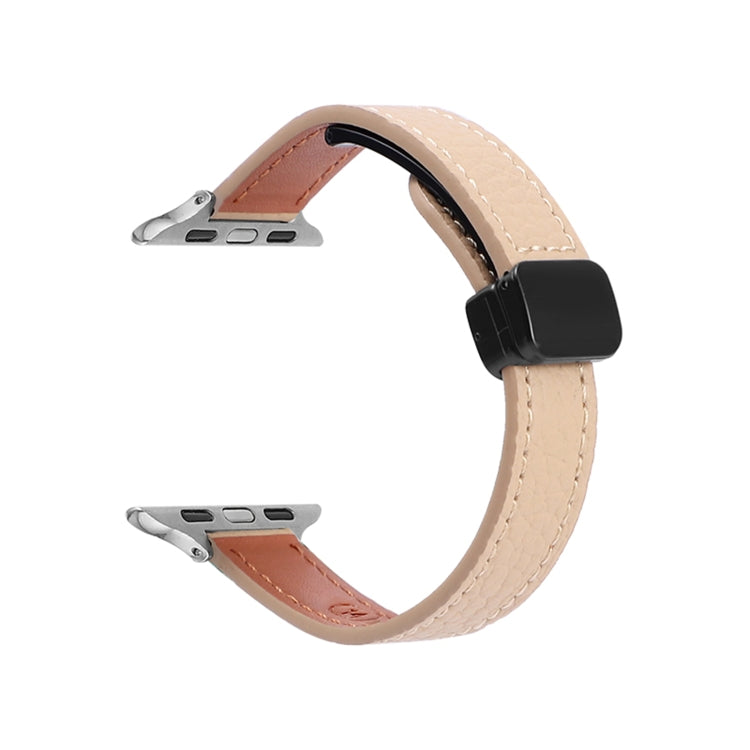 Rynx | For Apple Watch Series 4 44mm Slim Magnetic Buckle Genuine Leather Strap (Lychee Apricot)