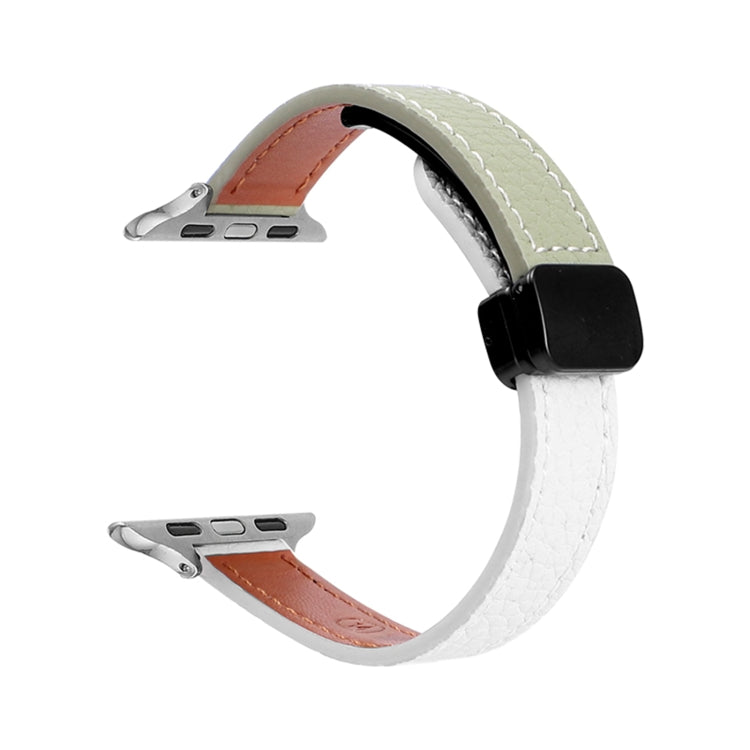 Rynx | For Apple Watch 38mm Slim Magnetic Closure Genuine Leather Watch Strap (Litchi Beige Green)