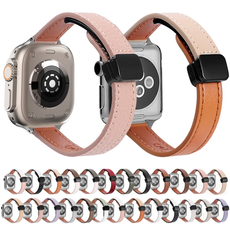 Rynx | For Apple Watch Series 4 44mm Slim Magnetic Buckle Genuine Leather Strap (Lychee Apricot)