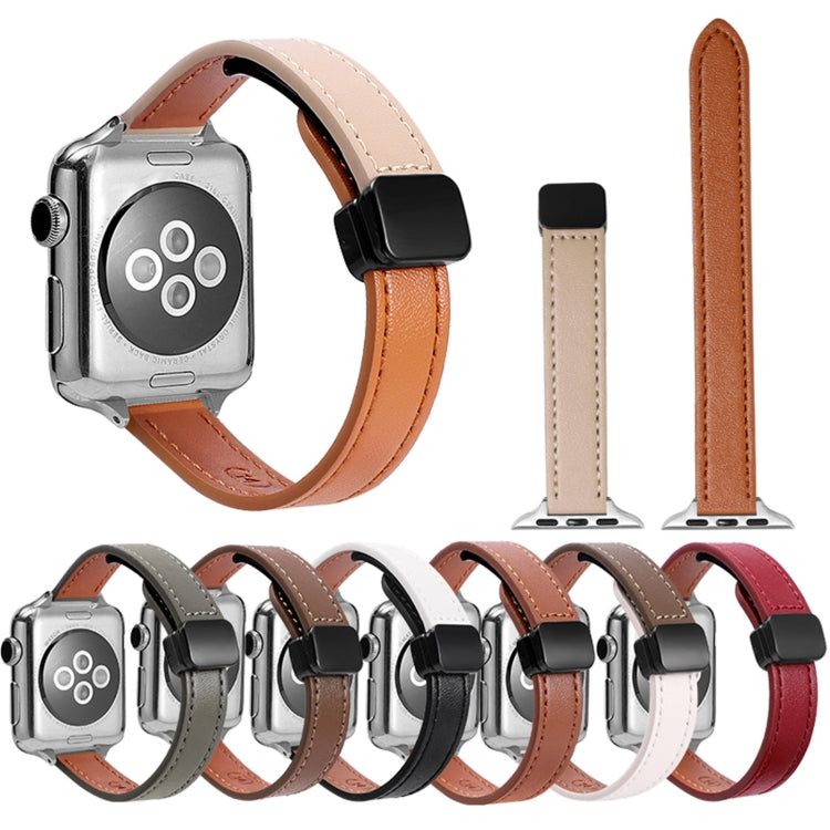 Rynx | For Apple Watch Series 4 44mm Slim Magnetic Buckle Genuine Leather Strap (Lychee Apricot)