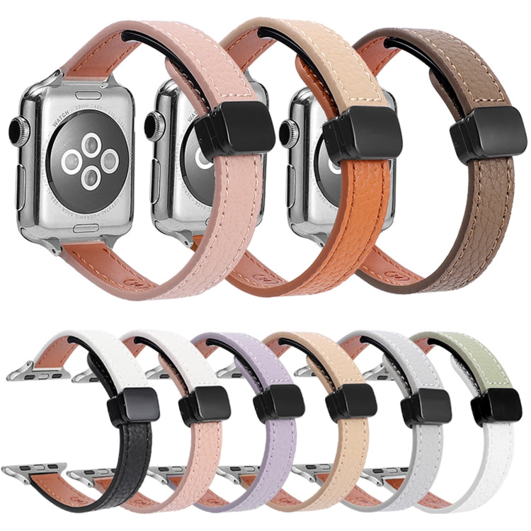 Rynx | For Apple Watch Series 4 44mm Slim Magnetic Buckle Genuine Leather Strap (Lychee Apricot)