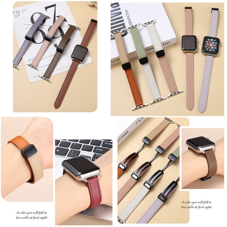 Rynx | For Apple Watch Series 4 44mm Slim Magnetic Buckle Genuine Leather Strap (Lychee Apricot)