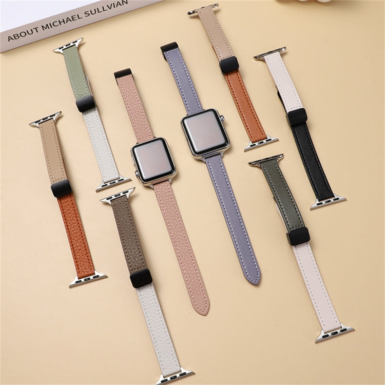 Rynx | For Apple Watch Series 4 44mm Slim Magnetic Buckle Genuine Leather Strap (Lychee Apricot)