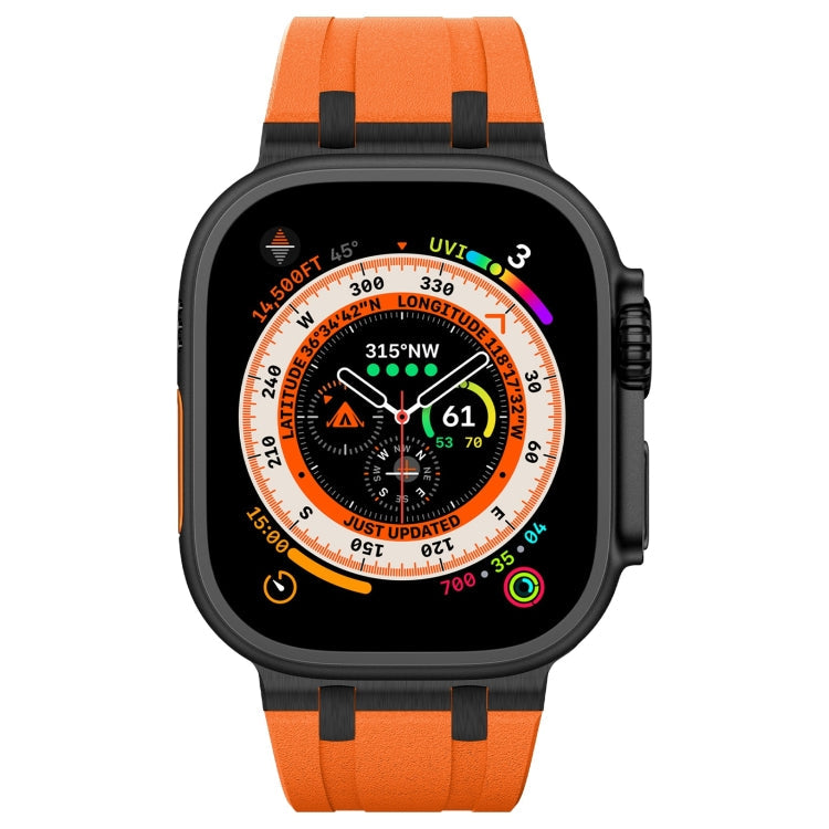 Rynx | For Apple Watch Series 7 45mm Stone Pattern Liquid Silicone Watch Band (Black Orange)