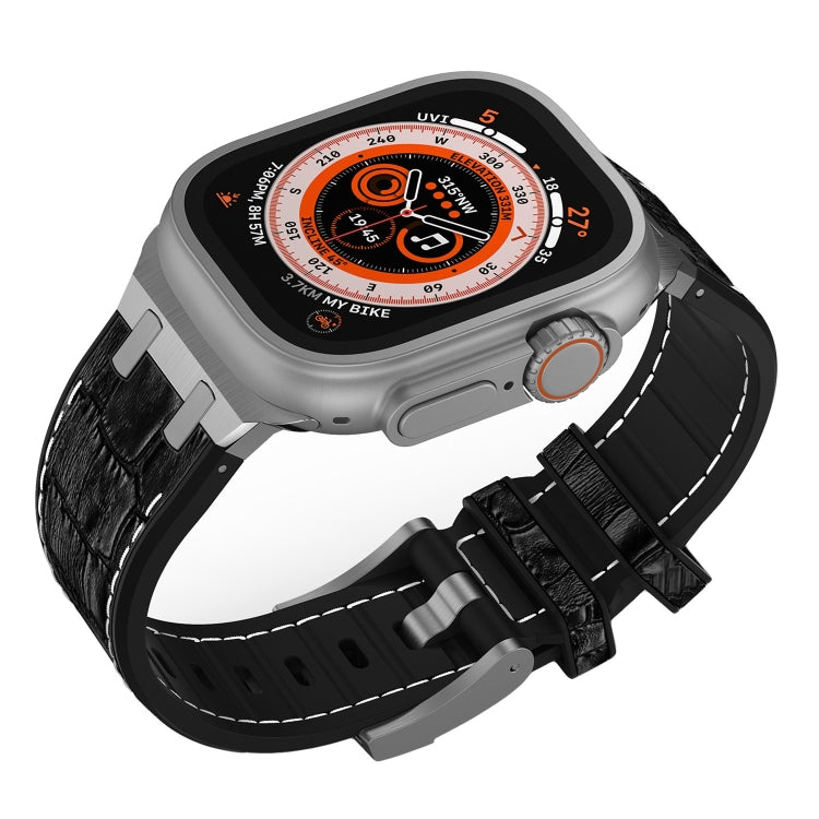Rynx | For Apple Watch Series 9 45mm Crocodile Leather Texture Liquid Silicone Watch Strap (Silver White Black)