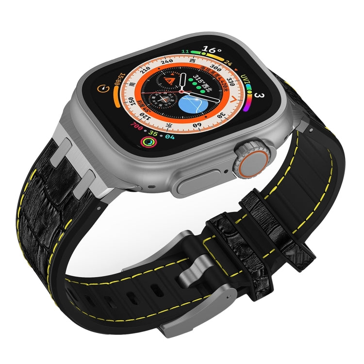 Rynx | For Apple Watch Series 9 45mm Crocodile Texture Liquid Silicone Watch Strap (Silver Yellow Black)