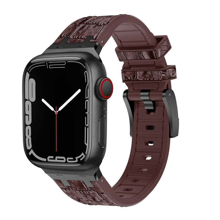 Rynx | For Apple Watch Series 7 41mm Crocodile Texture Liquid Silicone Watch Band (Black Dark Brown)