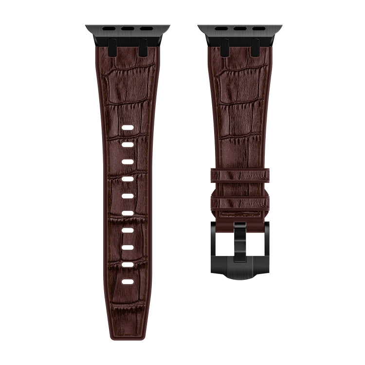 Rynx | For Apple Watch Series 7 41mm Crocodile Texture Liquid Silicone Watch Band (Black Dark Brown)