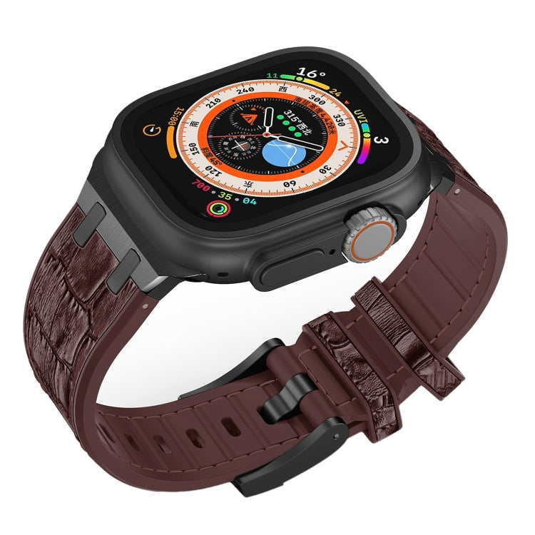Rynx | For Apple Watch Series 7 41mm Crocodile Texture Liquid Silicone Watch Band (Black Dark Brown)