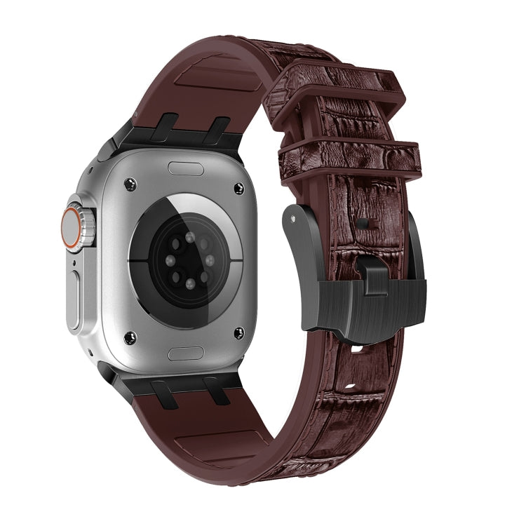 Rynx | For Apple Watch Series 7 41mm Crocodile Texture Liquid Silicone Watch Band (Black Dark Brown)