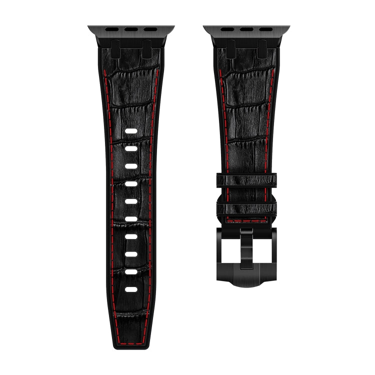 Rynx | For Apple Watch Series 3 42mm crocodile texture liquid silicone watch strap (Black Red Black)