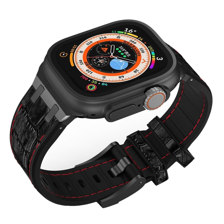 Rynx | For Apple Watch Series 3 42mm crocodile texture liquid silicone watch strap (Black Red Black)