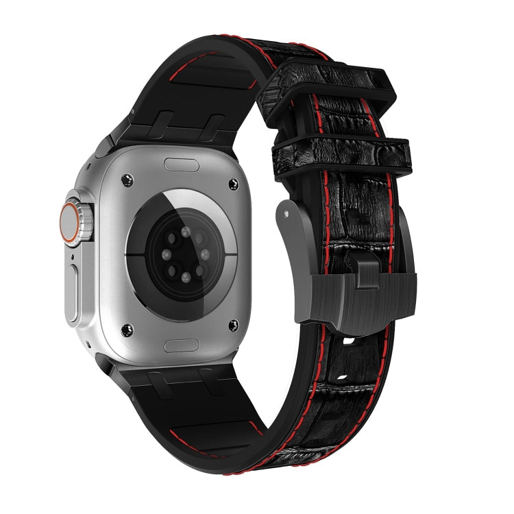 Rynx | For Apple Watch Series 3 42mm crocodile texture liquid silicone watch strap (Black Red Black)