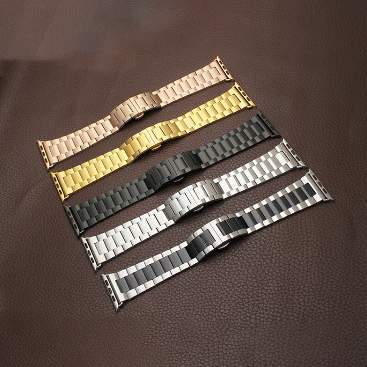 Rynx | For Apple Watch Series 7 45mm Three-Pearl Butterfly Clasp Metal Watch Band (Rose Gold)