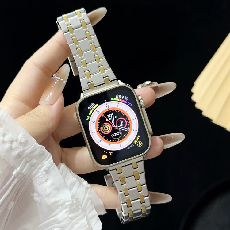 Rynx | For Apple Watch Series 9 45mm Double T Stainless Steel Band (Silver Gold)