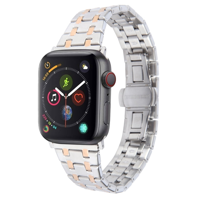 Rynx | For Apple Watch Series 4 44mm Double T Stainless Steel Bracelet (Silver Rose Gold)
