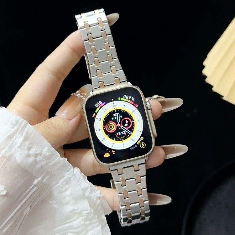 Rynx | For Apple Watch Series 4 44mm Double T Stainless Steel Bracelet (Silver Rose Gold)