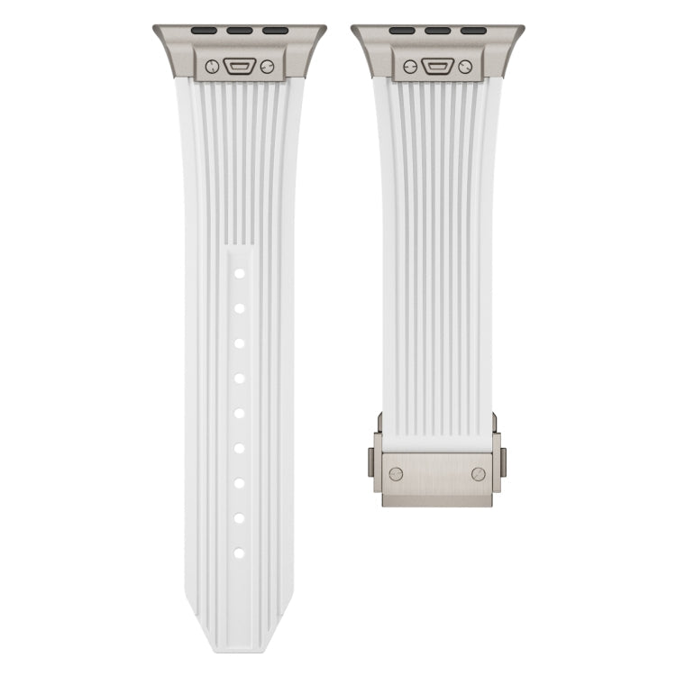 Rynx | For Apple Watch Series 6 44mm Vertical Texture Titanium Buckle Elastic Silicone Watch Band (White)