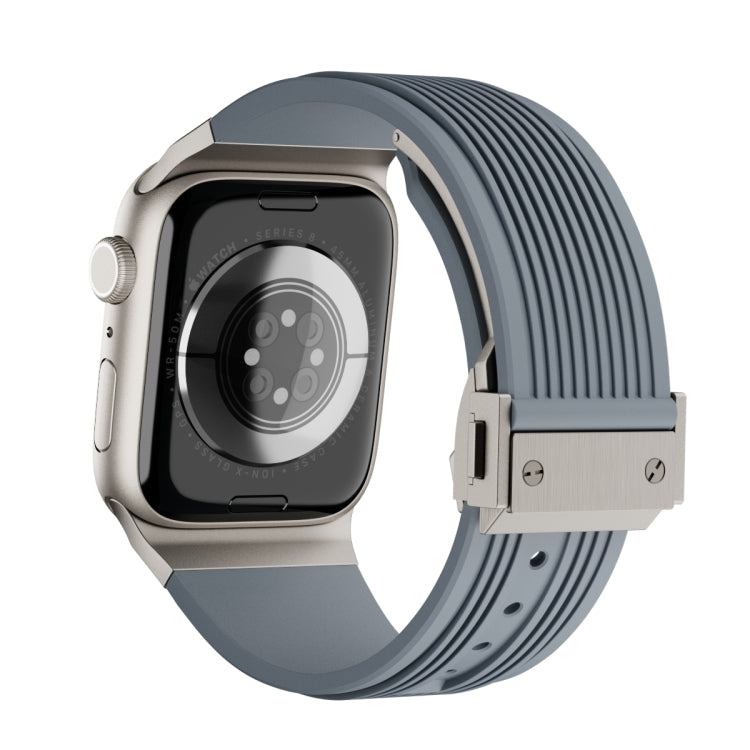 Rynx | For Apple Watch Series 4 44mm Vertical Texture Titanium Buckle Elastic Silicone Watch Strap (Gray)