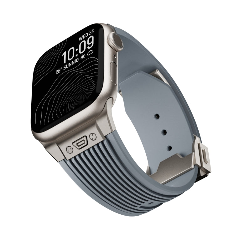 Rynx | For Apple Watch Series 4 44mm Vertical Texture Titanium Buckle Elastic Silicone Watch Strap (Gray)