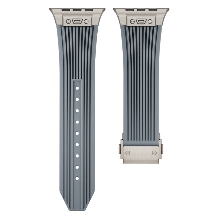 Rynx | For Apple Watch Series 4 44mm Vertical Texture Titanium Buckle Elastic Silicone Watch Strap (Gray)